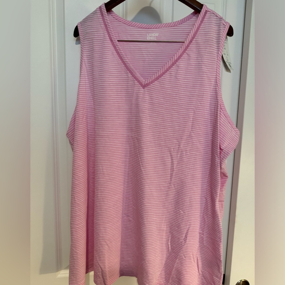 Lands End pink and white V-neck sleeveless top.
